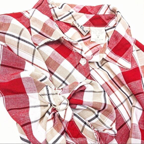Vintage Red Plaid Blouse Sz M - Picture 9 of 12